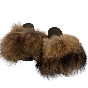 Faux Fur Brown And Black Slipper S6 Brand New